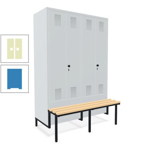 Doppel-Spind, Garderobenschrank, Buche Sitzbank integriert, 4 Abteile 300 mm, Korpus anthrazitgrau, Tür anthrazitgrau, 1.850 x 1.200 x 815 mm (HxBxT)
