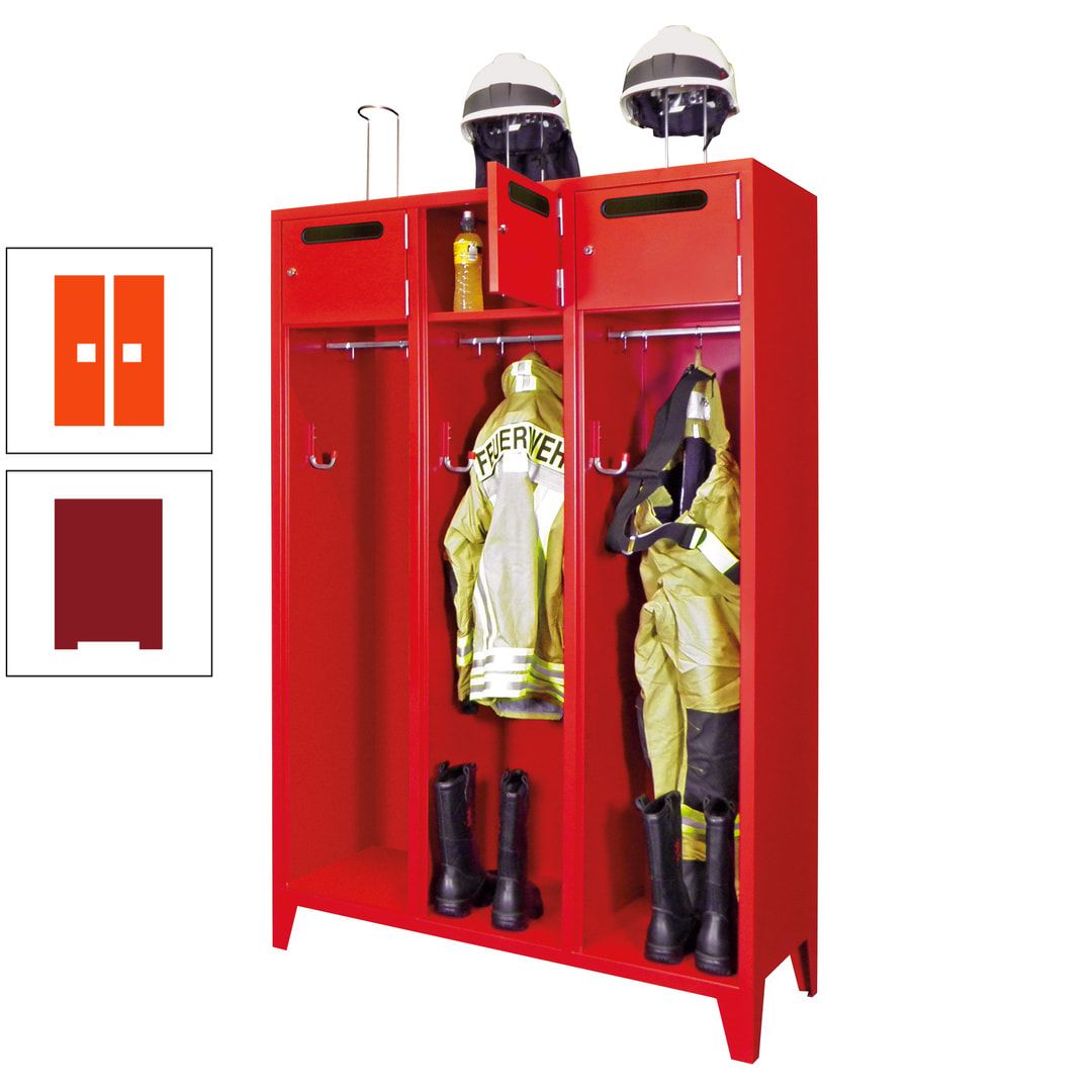 Feuerwehrschrank - 3 Abteile - Ablagefach mit Tür, Einwurfschlitz - 2.100 x 1.230 x 500 mm (HxBxT) - anthrazitgrau