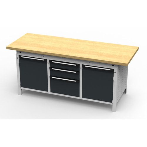 OTTOKIND Werkbank - bündige Arbeitsplatte - 810 x 1.695 x 750 mm (HxBxT) - 3 Schubladen - 2 Schränke - lichtgrau