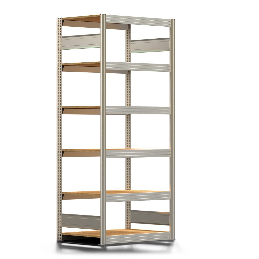 Archivregal mit Holzböden - Tiefenriegel - 6 Ebenen - 250 kg - 2.075 x 875 x 600 mm (HxBxT) - Anbauregal - verzinkt - Steckregal BERT
