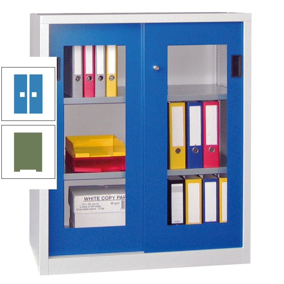 Schiebetürenschrank - Sichtfenstertüren - 1.000x1.000x400 mm (HxBxT) - 2 Böden, gepulvert - Zylinderschloss - anthrazitgrau
