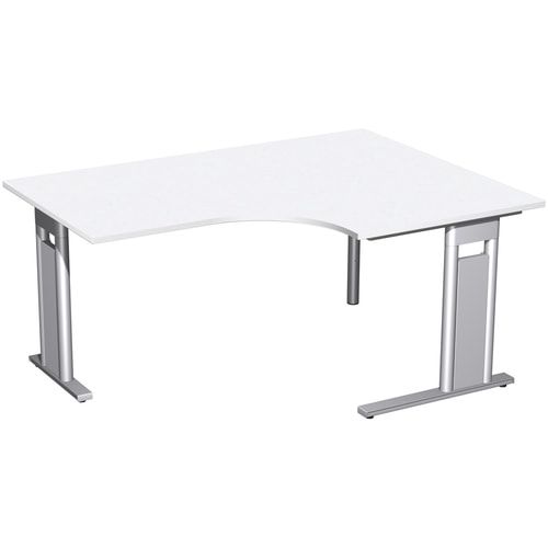 Eckschreibtisch, Eckteil 800 mm, Ecke rechts, Füße einseitig verkürzt, C-Fuß Pro, 720 x 1.600 x 1.200 mm (HxBxT), Gestell silber, Dekor Ahorn