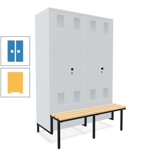 Doppel-Spind, Garderobenschrank, Buche Sitzbank integriert, 4 Abteile 300 mm, Korpus anthrazitgrau, Tür anthrazitgrau, 1.850 x 1.200 x 815 mm (HxBxT)