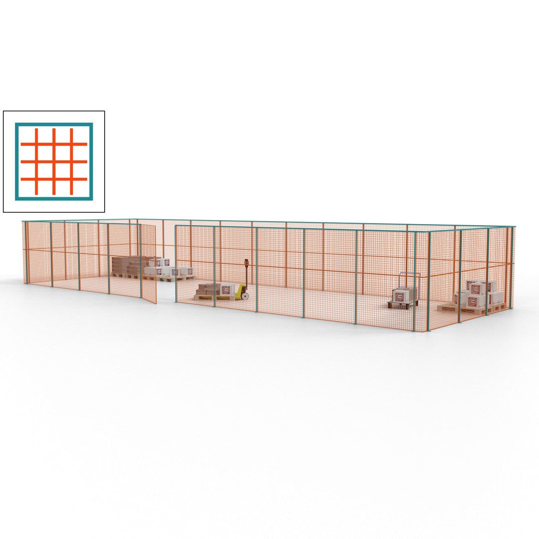 Maschinen Schutzgitter - Hallentrennwand - Sicherheitszaun - Tür - 39 m - 2.200 x 15.400 x 4.900 mm (HxBxT) - enzianblau
