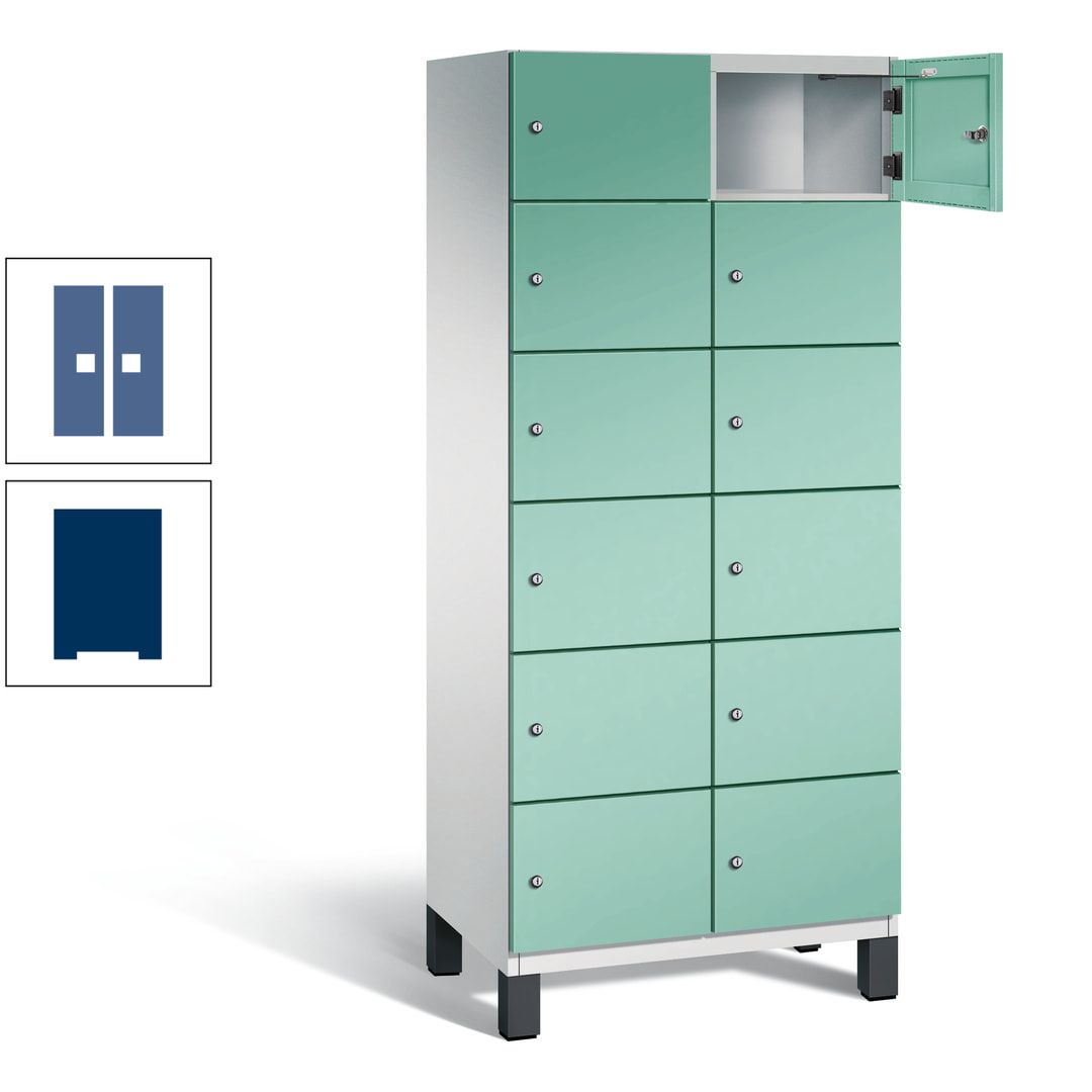 Fächerschrank, Stahlschrank, 12 Fächer, Türöffnungsbegrenzer, Füße, 1.980 x 800 x 525 mm (HxBxT), Korpus anthrazitgrau, Front anthrazitgrau