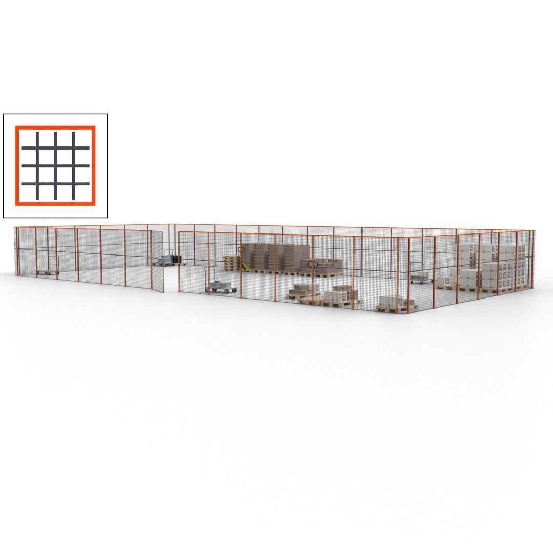 Maschinen Schutzgitter - Hallentrennwand - Sicherheitszaun - Tür - 57 m - 2.200 x 19.900 x 9.400 mm (HxBxT) - enzianblau