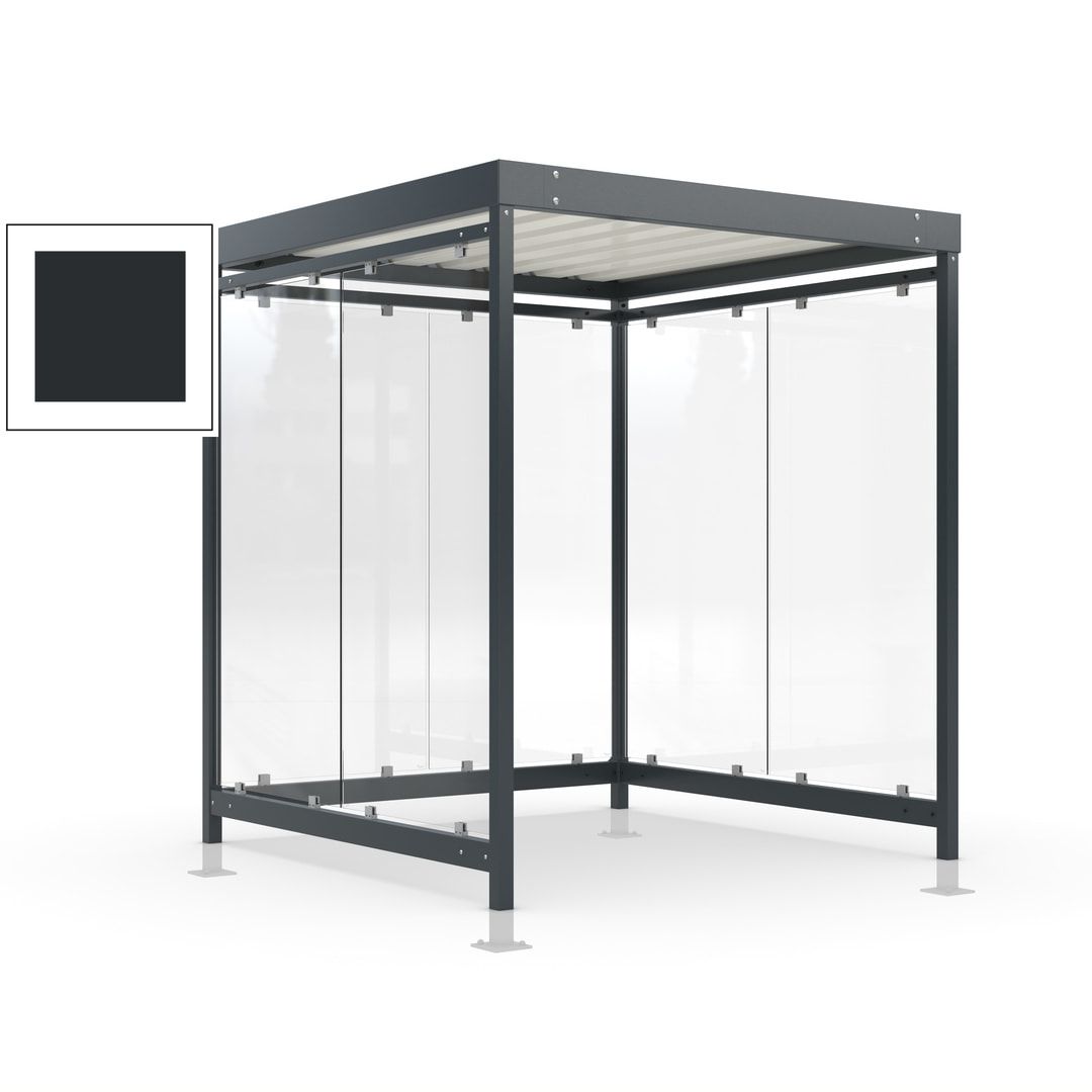 Raucherunterstand, Bushaltestelle, Bausatz, mit Überpflasterung, 6-7 Personen, 6 Wände, 2.440 x 2.165 x 2.165 mm (HxBxT), Achatgrau