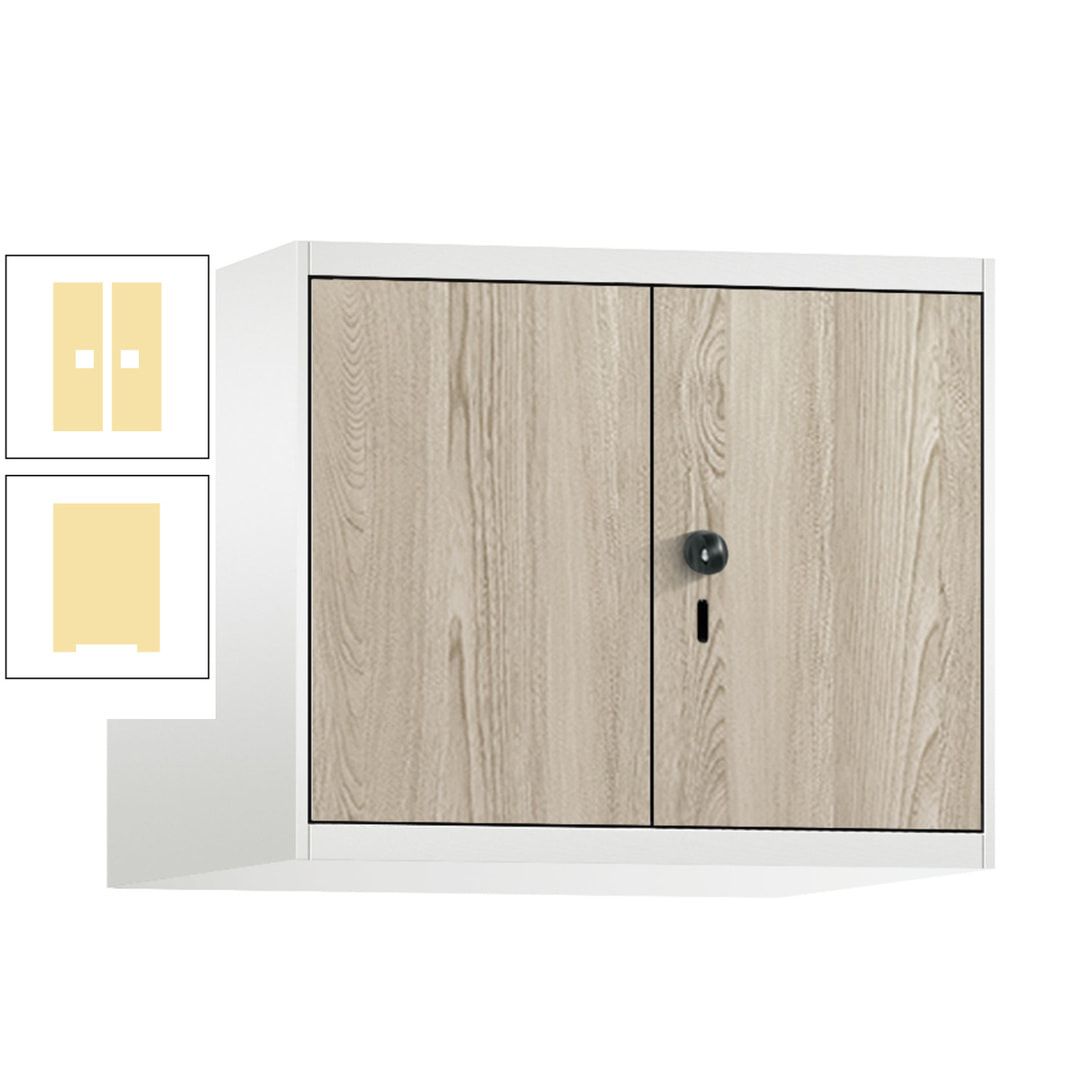 Aufsatzschrank, Schrankaufsatz, Türen paarweise, 2 Fächer a 300 mm, Farbe Pastellgelb, Tür anthrazitgrau , 500 x 600 x 500 mm (HxBxT)
