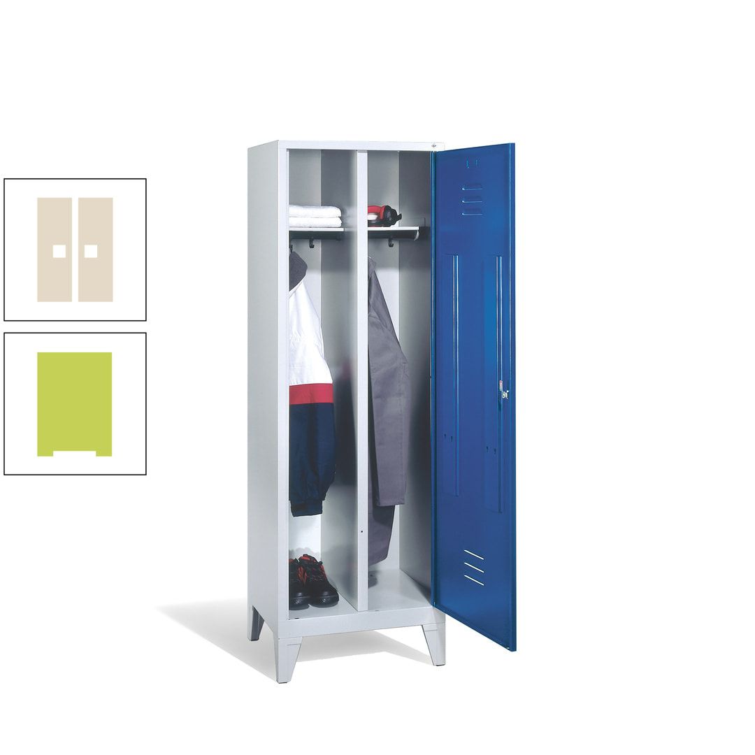 Doppel-Spind mit Großtür, Garderobenschrank mit Füßen, 2 Abteile a 300 mm, Korpus anthrazitgrau, Tür anthrazitgrau, 1.850 x 610 x 500 mm (HxBxT)