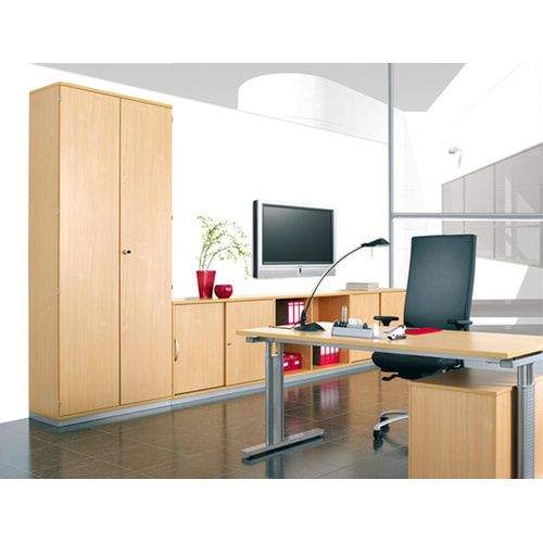 Flügeltürenschrank, Holz, Schloß links, 6 Ordnerhöhen, 5 Böden, 2.304 x 400 x 425 mm (HxBxT), Korpusfarbe Ahorn, Frontfarbe Ahorn