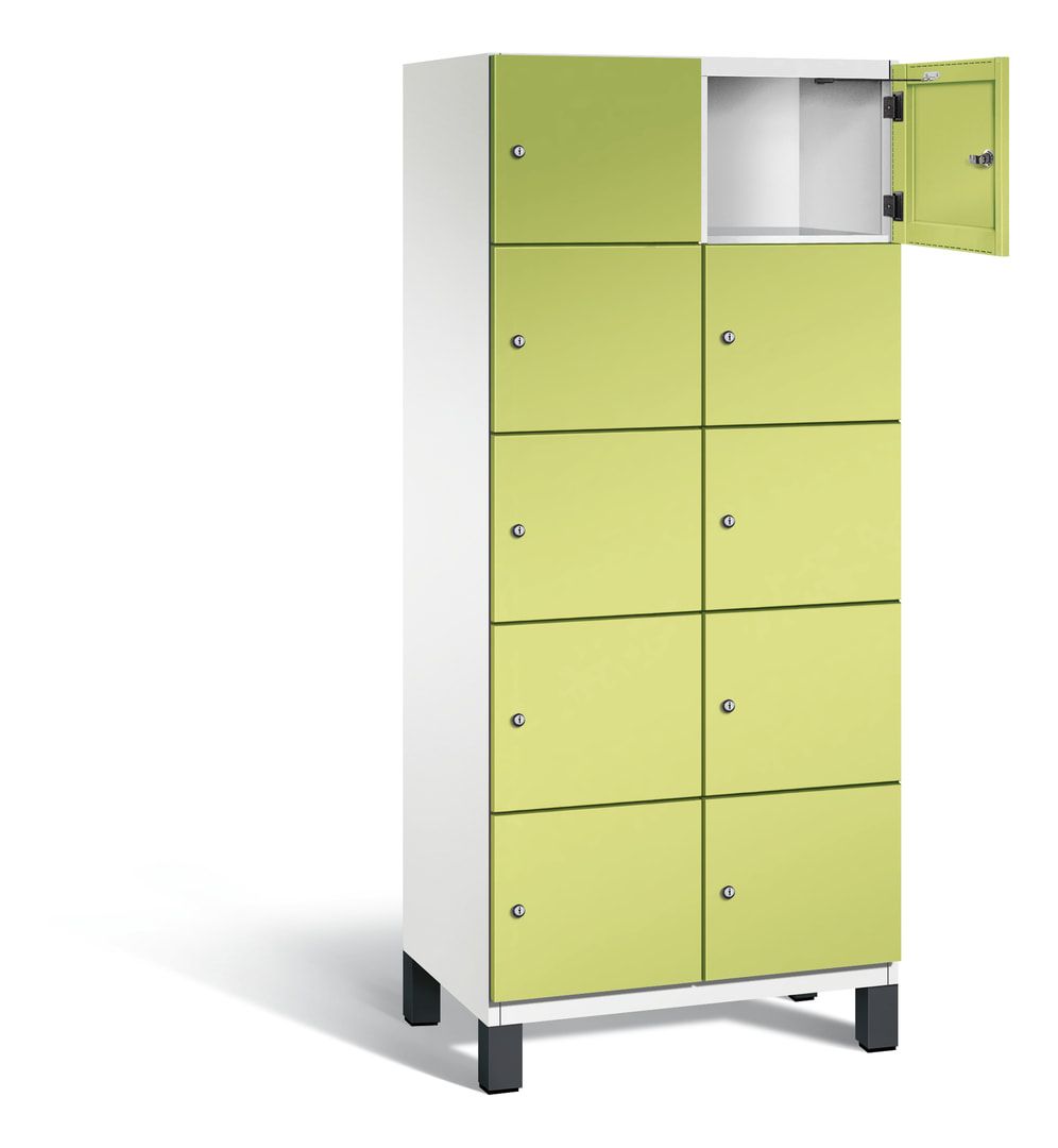 Fächerschrank, Stahlschrank, 10 Fächer, Türöffnungsbegrenzer, Füße, 1.980 x 800 x 525 mm (HxBxT), Korpus anthrazitgrau, Front anthrazitgrau