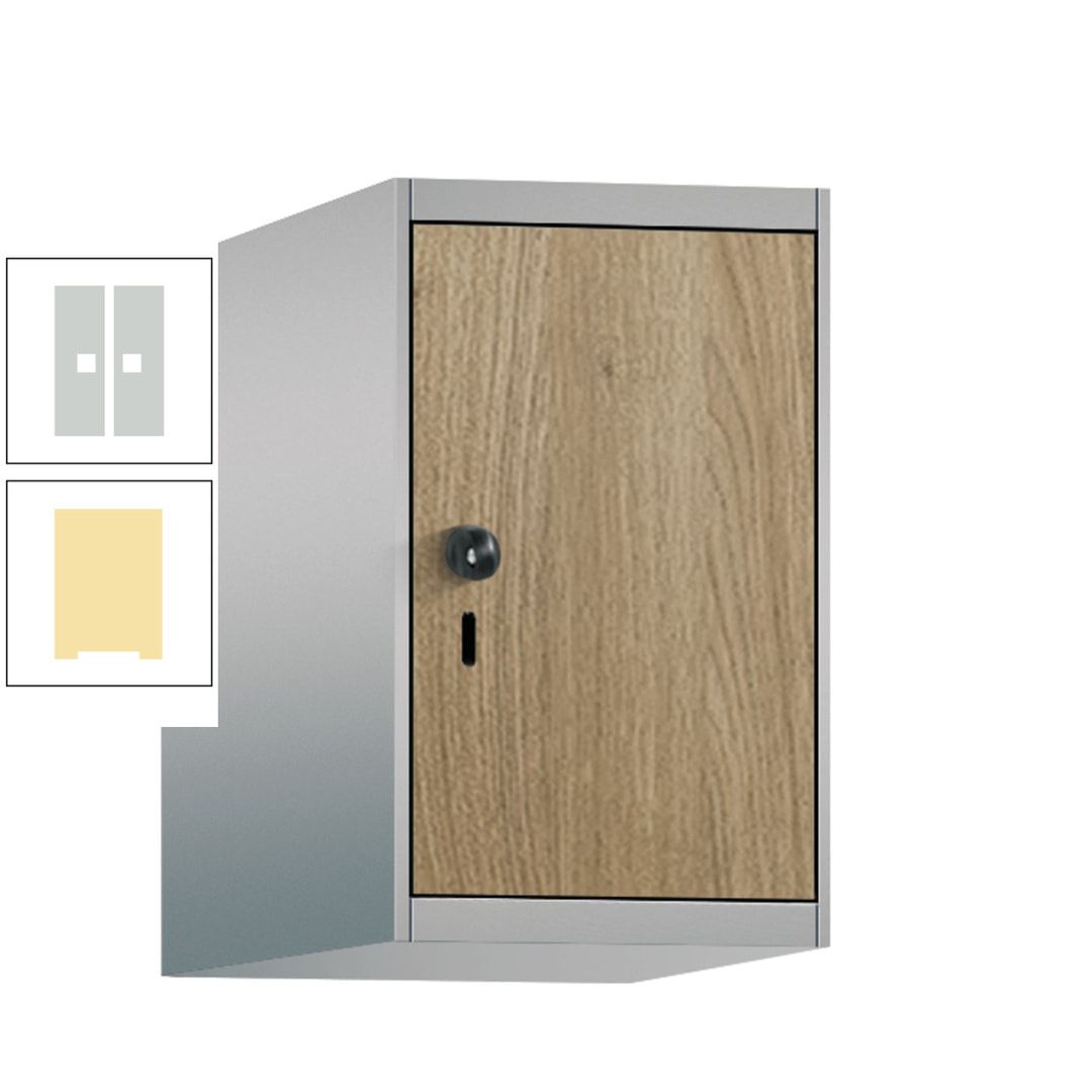 Aufsatzschrank, Schrankaufsatz, 1 Fach a 300 mm, Farbe Pastellgelb, Tür anthrazitgrau, 500 x 300 x 500 mm (HxBxT)