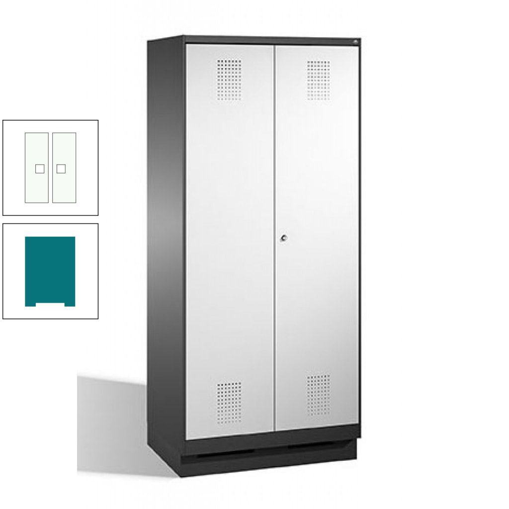 Doppel-Spind, Doppeltüren, Garderobenschrank mit Sockel, 2 Abteile a 400 mm, Korpus anthrazitgrau, Tür anthrazitgrau, 1.800 x 800 x 500 mm (HxBxT)