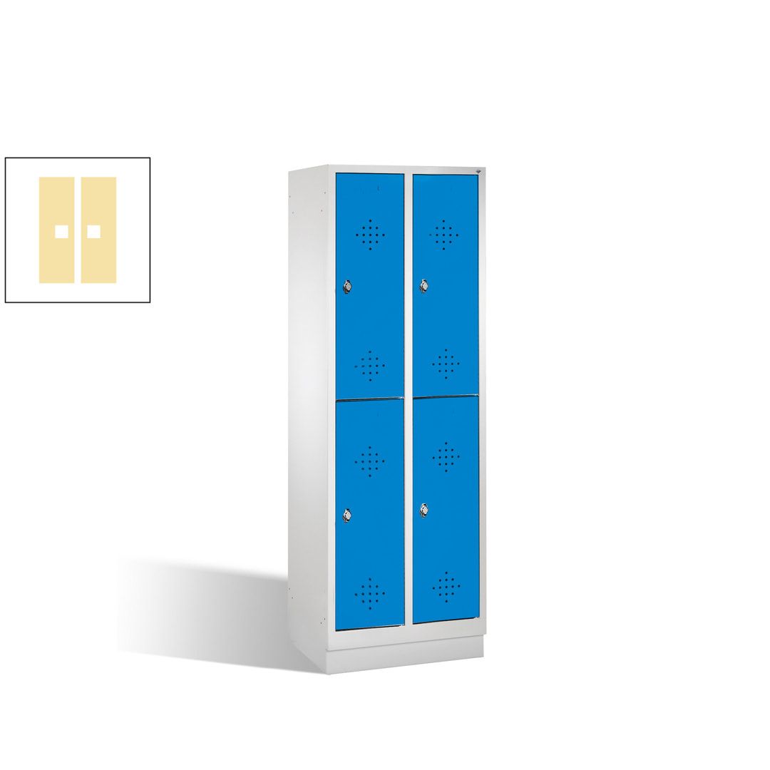 Garderobenschrank, 2 Abteile, 4 Fächer, 1.800 x 610 x 500 mm (HxBxT), Drehriegel, Sockel, Korpus anthrazitgrau, Türen anthrazitgrau