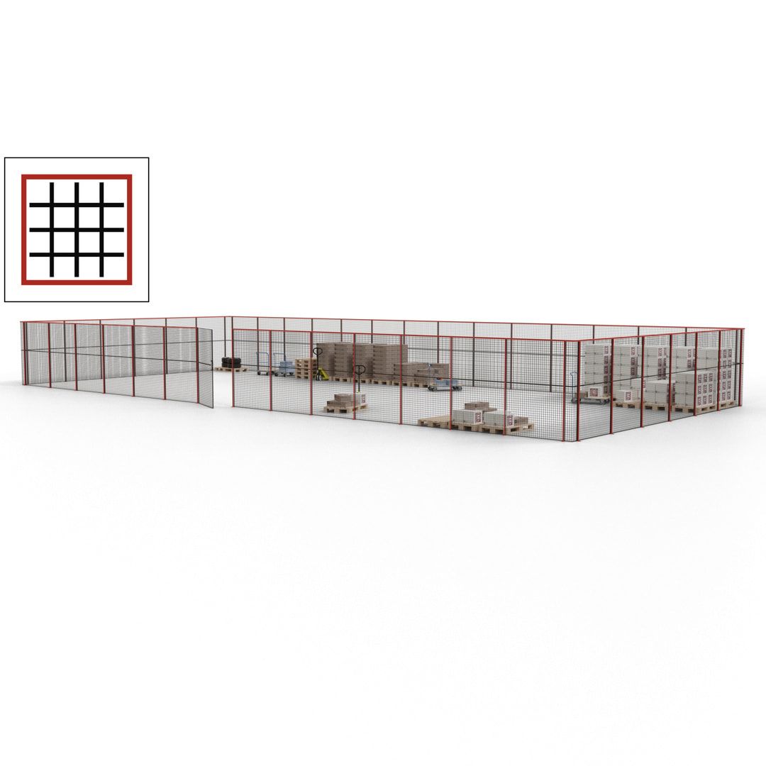 Maschinen Schutzgitter - Hallentrennwand - Sicherheitszaun - Tür - 60 m - 2.200 x 21.400 x 9.400 mm (HxBxT) - enzianblau