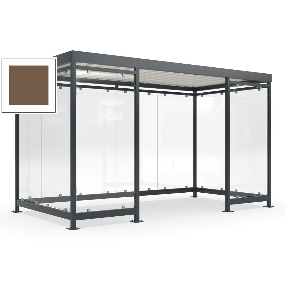 Fahrgastunterstand, Raucherunterstand, fertig montiert, Aufdübeln, 12-13 Personen, 2.510 x 4.195 x 2.165 mm (HxBxT), 10 Wände, Achatgrau