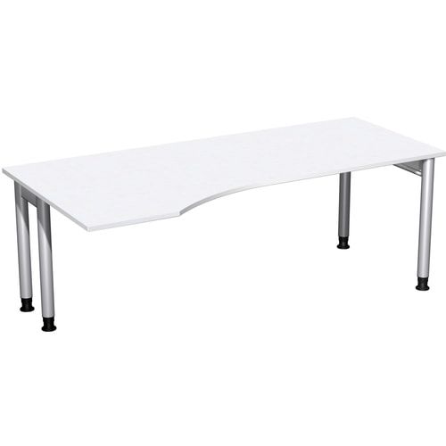 Eckschreibtisch, Ecke links, Füße einseitig verkürzt, 4-Fuß Pro, höhenverstellbar, 680-800 x 1.600 x 1.000 mm (HxBxT), Dekor Ahorn
