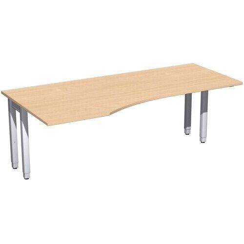Eckschreibtisch, Ecke links, Füße einseitig verkürzt, 4-Fuß Quadrat Pro, höhenverstellbar, 680-800 x 1.600x 1.000 mm (HxBxT), Dekor Ahorn