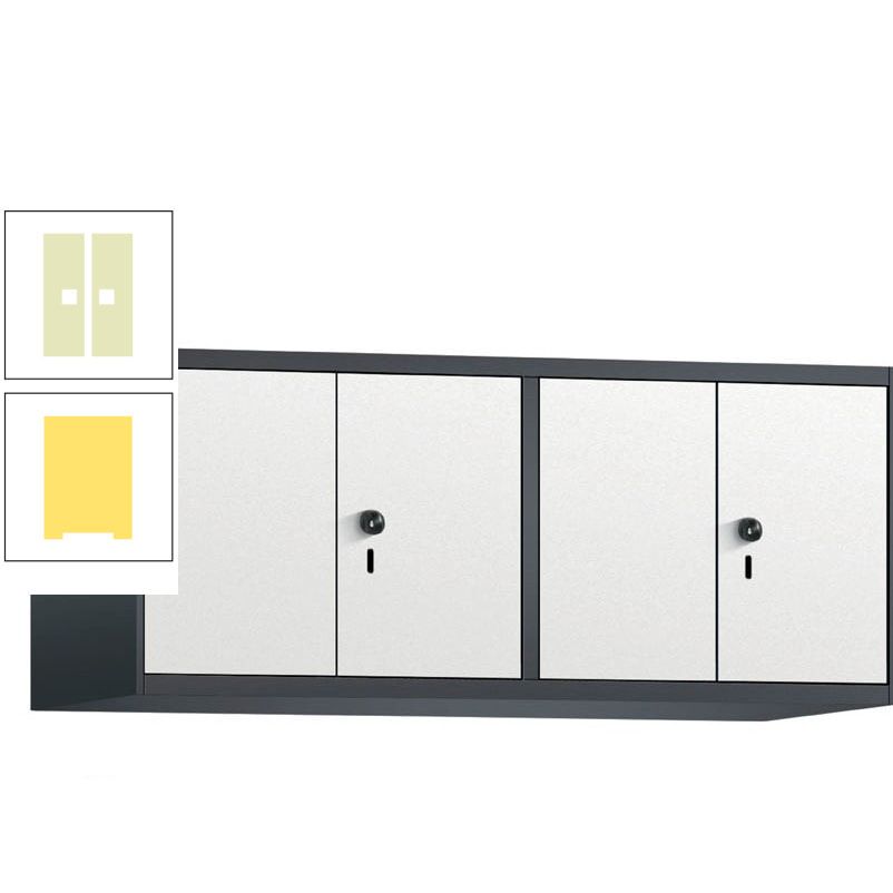 Aufsatzschrank, Schrankaufsatz, Türen paarweise, 4 Fächer a 300 mm, Farbe Pastellgelb, Tür anthrazitgrau, 500 x 1.200 x 500 mm (HxBxT)