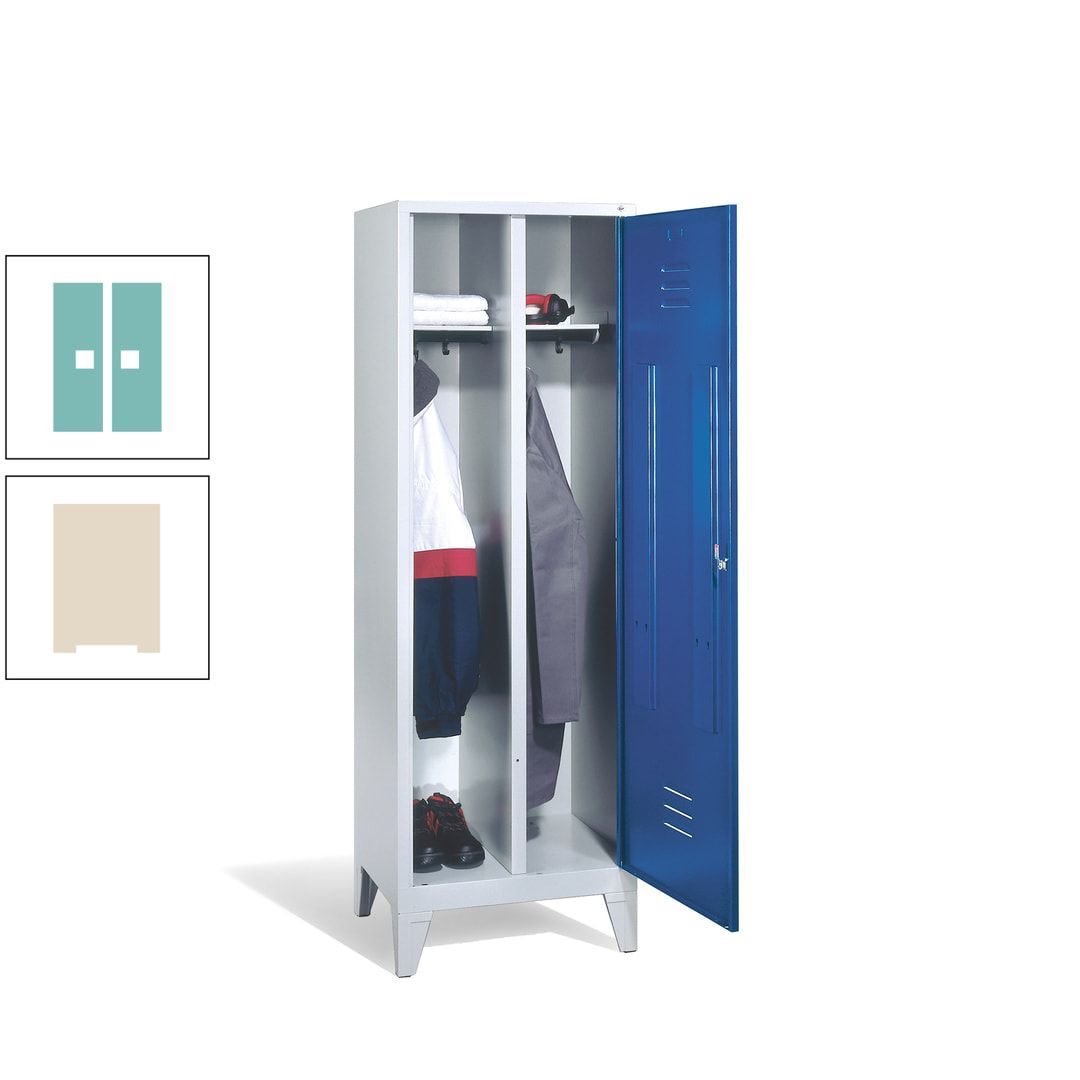 Doppel-Spind mit Großtür, Garderobenschrank mit Füßen, 2 Abteile a 300 mm, Korpus anthrazitgrau, Tür anthrazitgrau, 1.850 x 610 x 500 mm (HxBxT)