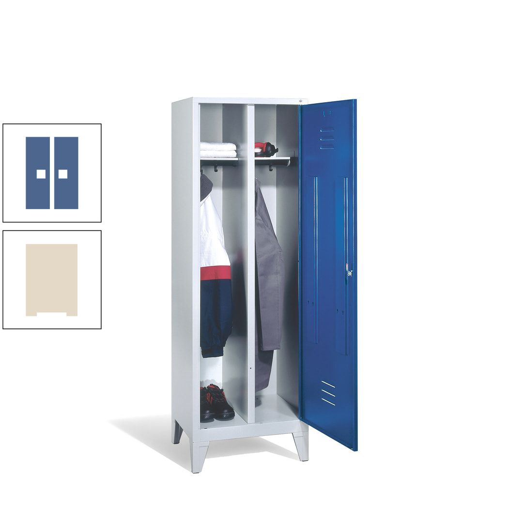 Doppel-Spind mit Großtür, Garderobenschrank mit Füßen, 2 Abteile a 300 mm, Korpus anthrazitgrau, Tür anthrazitgrau, 1.850 x 610 x 500 mm (HxBxT)