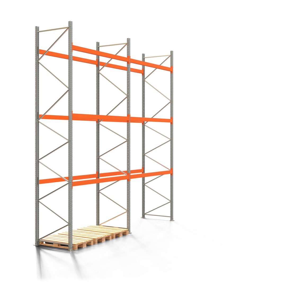 Palettenregal ARTUS - 4 Ebenen - Fachlast 2.100 kg - 5.500 x 11.225 x 1.100 mm (HxBxT) - 4 Felder - Schwerlastregal