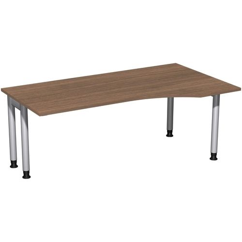 Eckschreibtisch, Ecke rechts, Füße einseitig verkürzt, 4-Fuß Pro, höhenverstellbar, 680-800 x 1.600 x 1.000 mm (HxBxT), Dekor Ahorn