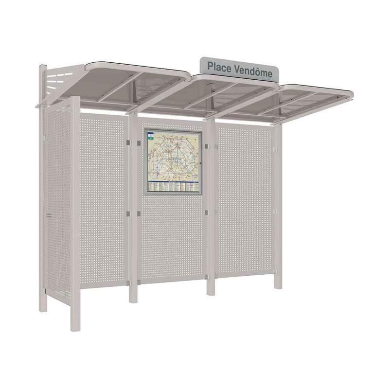 Buswartehalle - Unterstand - Stahlblech Verkleidung links - Fahrplankasten - Haltestellenschild - 2.200 x 3.000 x 1.500 mm (HxBxT) - enzianblau