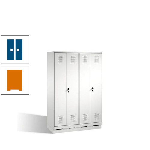 Doppel-Spind, Doppeltüren, Garderobenschrank mit Sockel, 4 Abteile a 300 mm, Korpus anthrazitgrau, Tür anthrazitgrau, 1.800 x 1.200 x 500 mm (HxBxT)