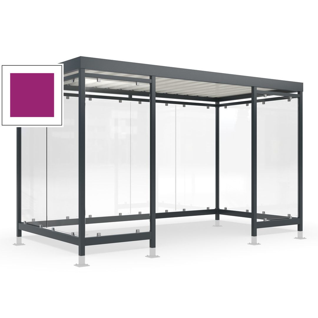 Raucherunterstand für 12-13 Personen, Bushaltestelle, mit Überpflasterung, 2.440 x 4.195 x 2.165 mm (HxBxT), 10 Wände, Achatgrau