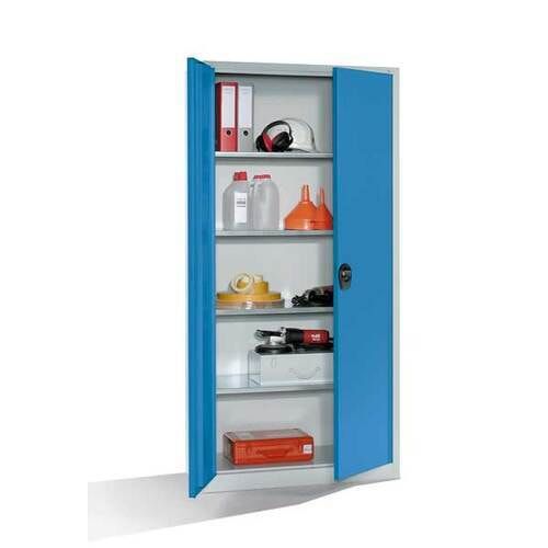 C+P Stahl Werkzeugschrank, Materialschrank, abschließbar, 4 Fachböden, Korpusfarbe lichtgrau, Türfarbe lichtblau, 1.950 x 935 x 400 mm (HxBxT)
