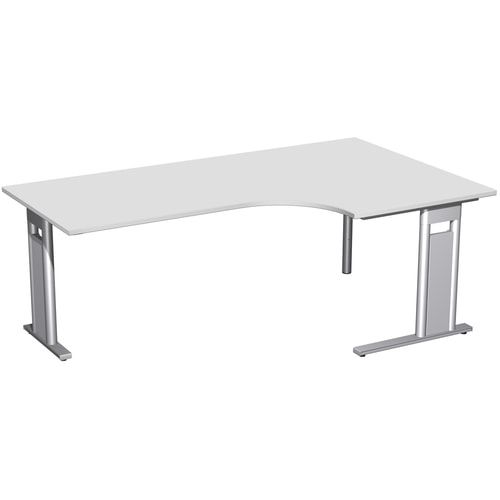 Eckschreibtisch, Eckteil 800 mm, Ecke rechts, Füße einseitig verkürzt, C-Fuß Pro, 720 x 1.600 x 1.200 mm (HxBxT), Gestell silber, Dekor Ahorn
