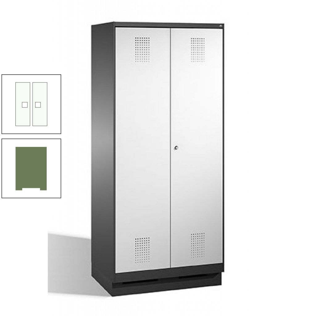 Doppel-Spind, Doppeltüren, Garderobenschrank mit Sockel, 2 Abteile a 400 mm, Korpus anthrazitgrau, Tür anthrazitgrau, 1.800 x 800 x 500 mm (HxBxT)