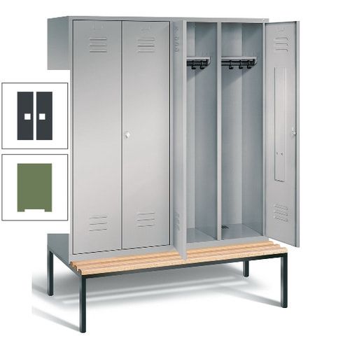 Doppel-Spindschrank, Buche Sitzbank untergebaut, 4 Abteile a 400 mm, Korpus lichtgrau, Tür anthrazitgrau, 2.090 x 1.590 x 815 mm (HxBxT)