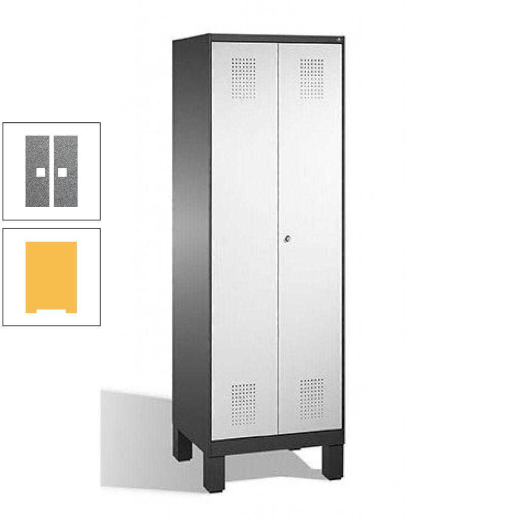 Doppel-Spind, Doppeltüren, Garderobenschrank mit Füßen, 2 Abteile a 300 mm, Korpus anthrazitgrau, Tür anthrazitgrau, 1.850 x 600 x 500 mm (HxBxT)