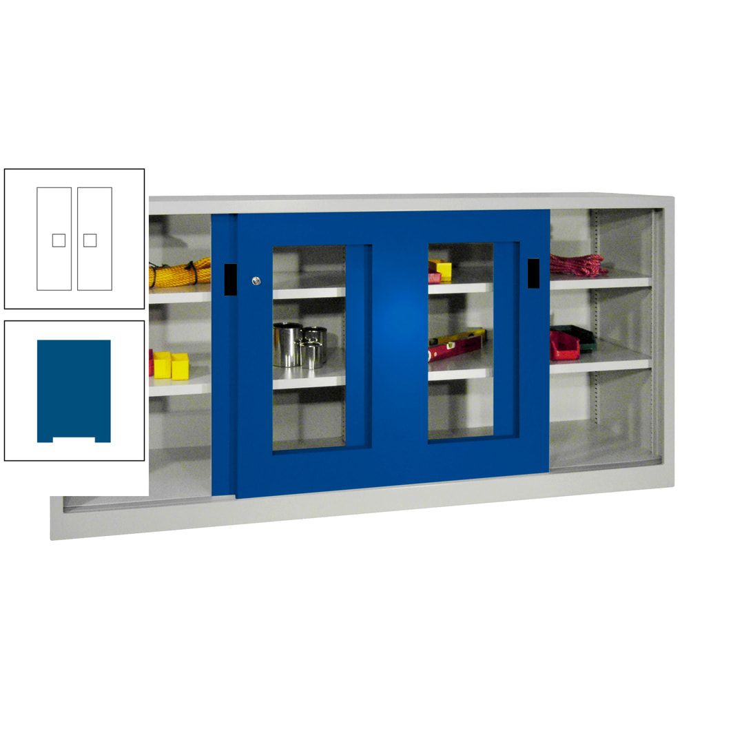 Schiebetürenschrank - Sichtfenstertüren - 1.000x2.000x400 mm (HxBxT) - 4 Böden, gepulvert - Zylinderschloss - anthrazitgrau