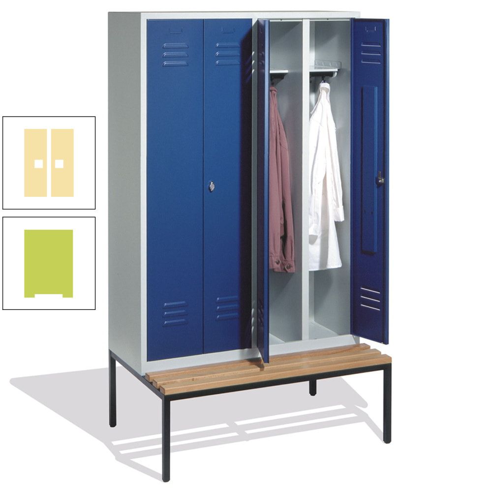 Doppel-Spindschrank, Buche Sitzbank untergebaut, 4 Abteile a 300 mm, Korpus lichtgrau, Tür anthrazitgrau, 2.090 x 1.190 x 815 mm (HxBxT)
