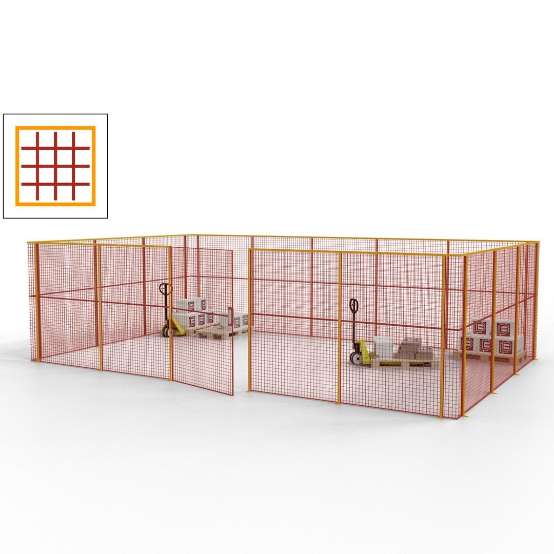 Maschinen Schutzgitter - Hallentrennwand - Sicherheitszaun - Tür - 22 m - 2.200 x 7.900 x 4.900 mm (HxBxT) - enzianblau