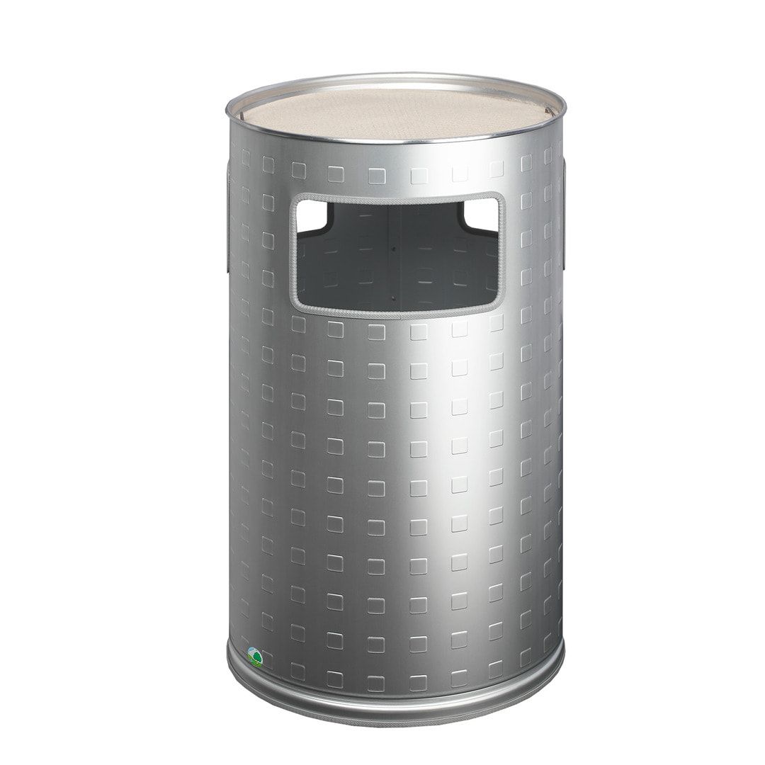 Abfallsammler mit Ascher - rund - Aluminium - Volumen 69 l - 750 x 420 x 420 mm (HxBxT) - Antik silber, geprägt