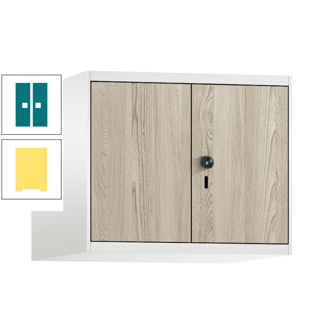 Aufsatzschrank, Schrankaufsatz, Türen paarweise, 2 Fächer a 300 mm, Farbe Pastellgelb, Tür anthrazitgrau , 500 x 600 x 500 mm (HxBxT)