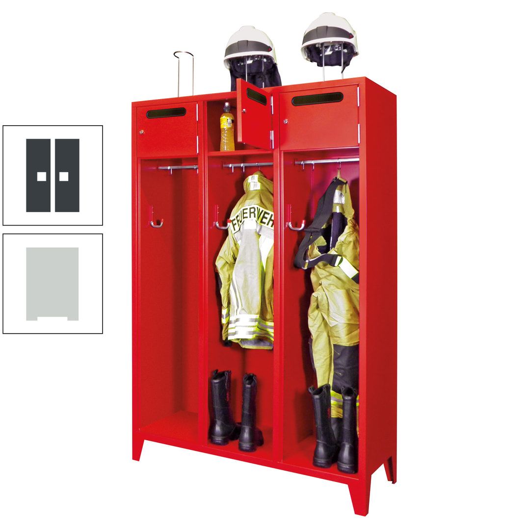 Feuerwehrschrank - 3 Abteile - Ablagefach mit Tür, Einwurfschlitz - 2.100 x 1.230 x 500 mm (HxBxT) - anthrazitgrau