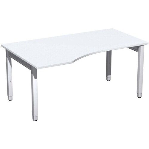 Eckschreibtisch, Ecke links, Füße einseitig verkürzt, 4-Fuß Quadrat Pro, höhenverstellbar, 680-800 x 1.600x 1.000 mm (HxBxT), Dekor Ahorn