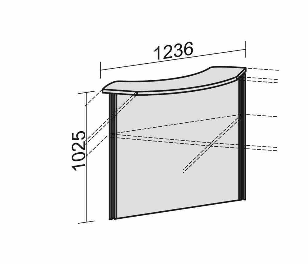 Anbau Thekenelement, Anbaumodul, 90 Grad Oberboden geschwungen, 25 mm Dreischicht-Feinspan, 1.025 x 1.236 x 300 mm (HxBxT), Dekor Ahorn