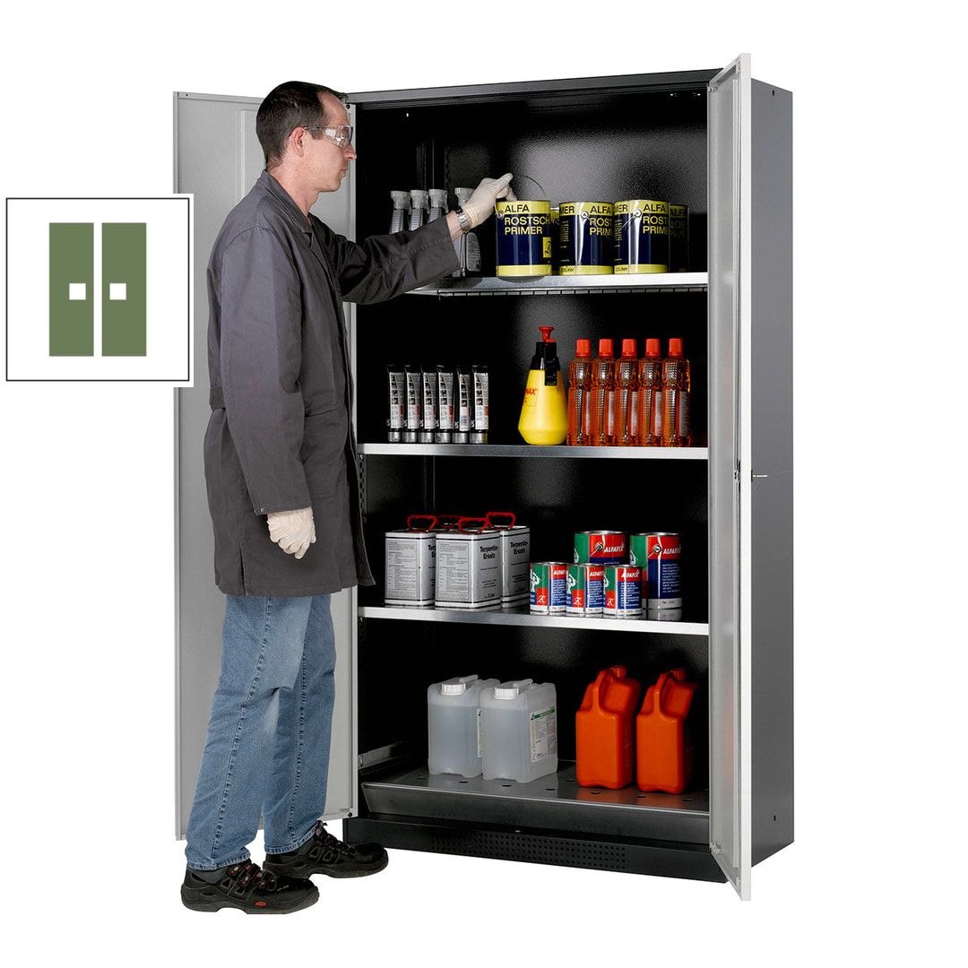 Chemikalienschrank - Falttüren, enzianblau - 3 Fachböden - 1.950 x 1.055 x 520 mm (HxBxT) - Stahl, pulverbeschichtet