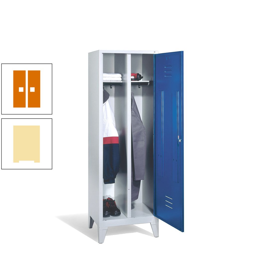 Doppel-Spind mit Großtür, Garderobenschrank mit Füßen, 2 Abteile a 300 mm, Korpus anthrazitgrau, Tür anthrazitgrau, 1.850 x 610 x 500 mm (HxBxT)