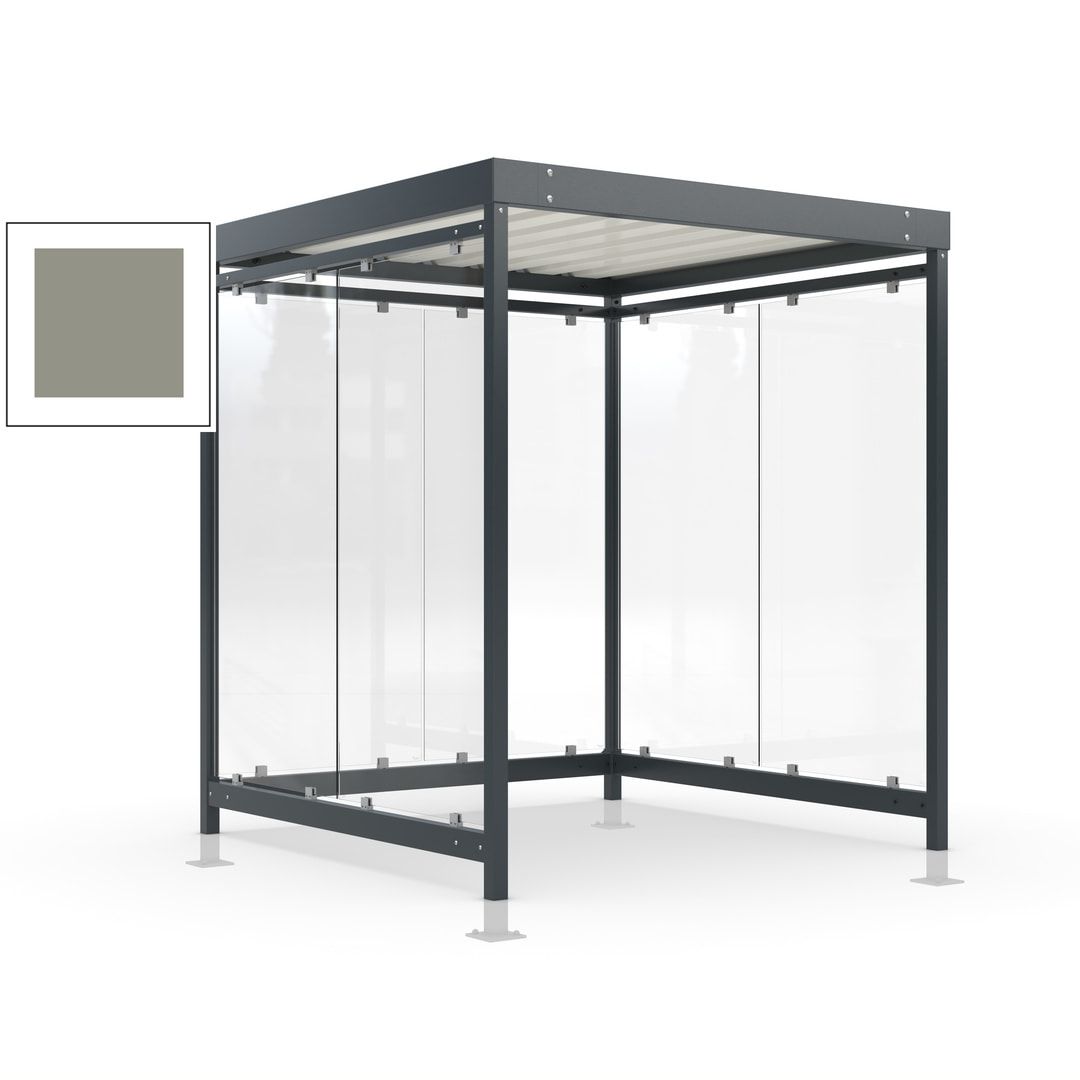 Raucherunterstand, Bushaltestelle, Bausatz, mit Überpflasterung, 6-7 Personen, 6 Wände, 2.440 x 2.165 x 2.165 mm (HxBxT), Achatgrau