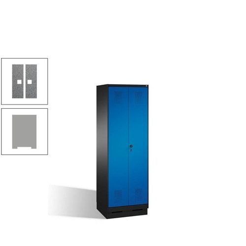 Doppel-Spind, Doppeltüren, Garderobenschrank mit Sockel, 2 Abteile a 300 mm, Korpus anthrazitgrau, Tür anthrazitgrau, 1.800 x 600 x 500 mm (HxBxT)