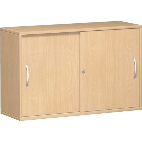 Anstell-Schiebetürenschrank, Holz, 2 Ordnerhöhen, Einlegeboden, Stellfüße, 720 x 1.000 x 425 mm (HxBxT), Frontfarbe Ahorn, Korpusfarbe Ahorn