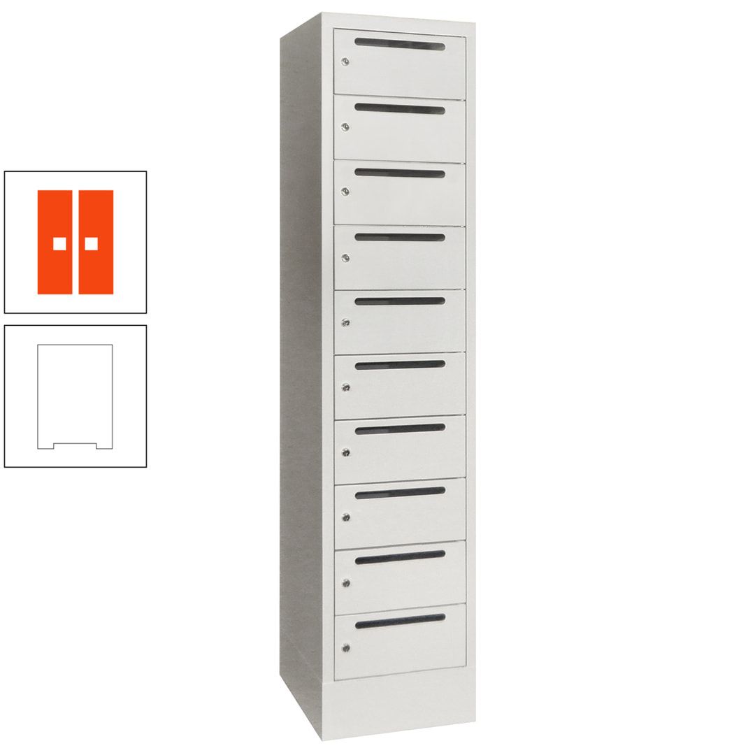 Postverteilerschrank, Schließfachschrank, 1 Abteil a 400 mm, 10 Fächer, 1.850 x 400 x 500 mm (HxBxT), Korpus anthrazitgrau, Front anthrazitgrau