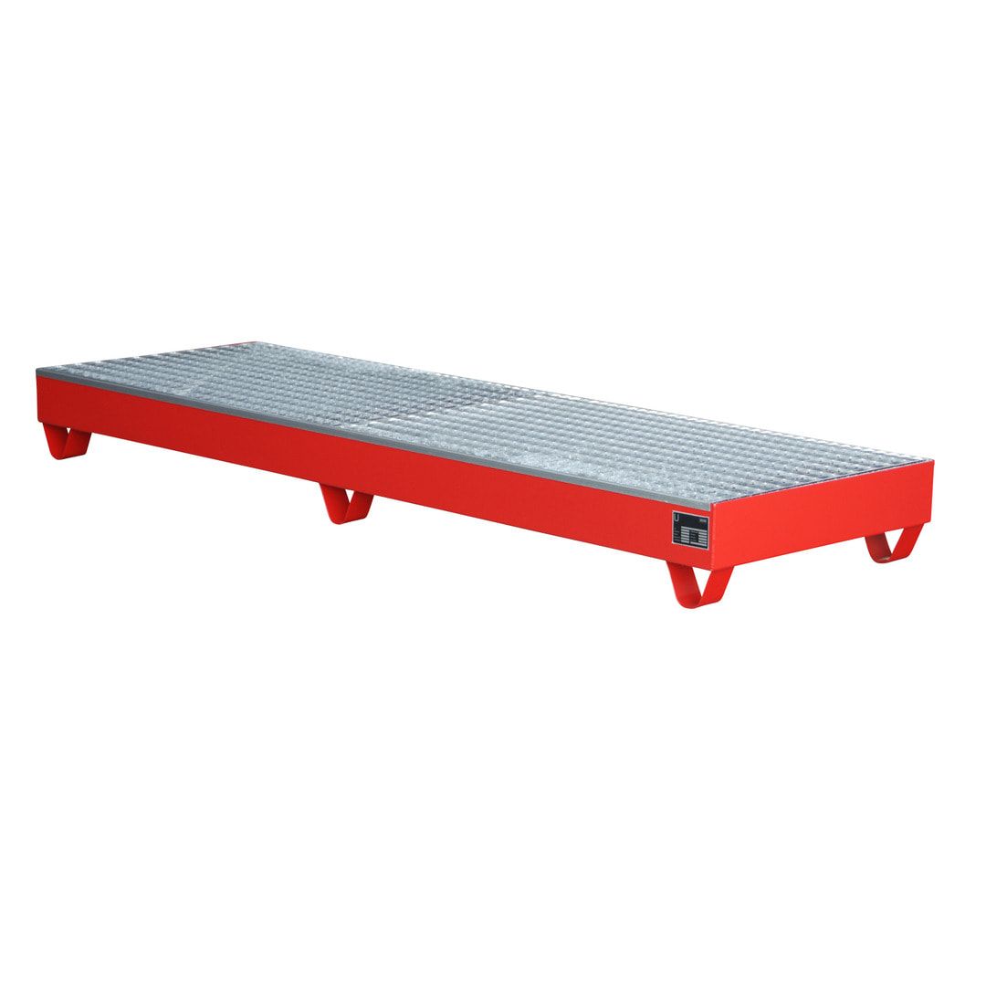 Auffangwanne - 2.400 x 800 mm (BxT) - 222 l - Füße - Gitterrost - feuerrot